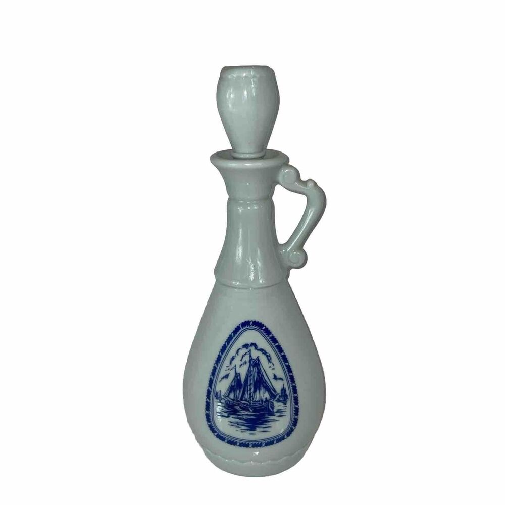 Jim Beam Whiskey Decanter Bottle Blue Sailboat Vtg Barware Coastal Bourbon